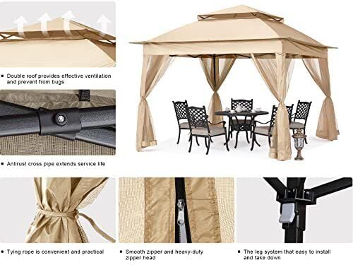 Sushila Outdoor Garden Gazebo Tent (11 x 11 Feet, Waterproof, Khaki) Shed, Canopy Tent,Instant Pop Up Tent.