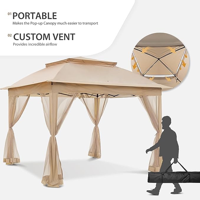 Sushila Outdoor Garden Gazebo Tent (11 x 11 Feet, Waterproof, Khaki) Shed, Canopy Tent,Instant Pop Up Tent.