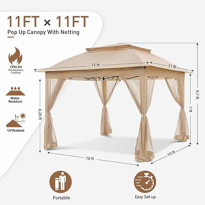 Sushila Outdoor Garden Gazebo Tent (11 x 11 Feet, Waterproof, Khaki) Shed, Canopy Tent,Instant Pop Up Tent.