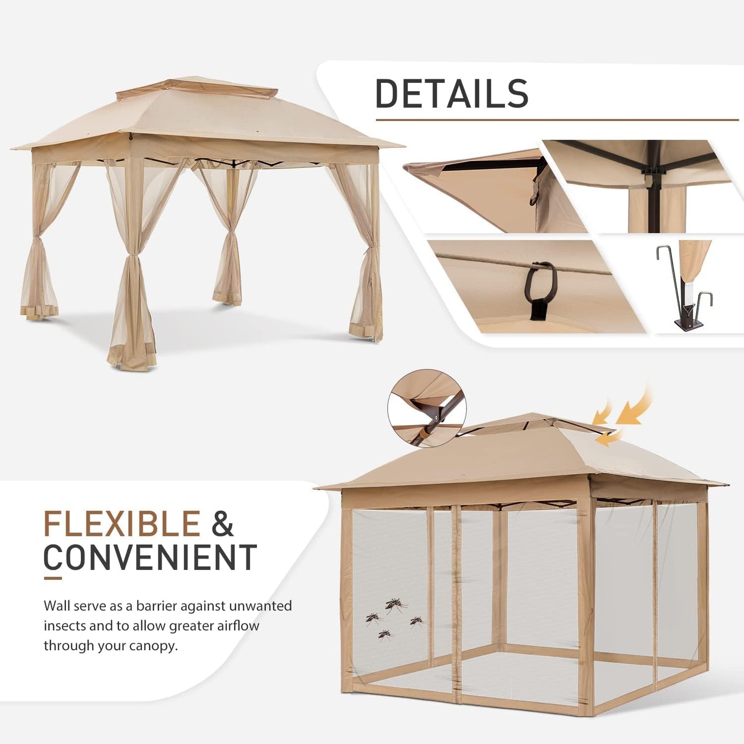 Sushila Outdoor Garden Gazebo Tent (11 x 11 Feet, Waterproof, Khaki) Shed, Canopy Tent,Instant Pop Up Tent.