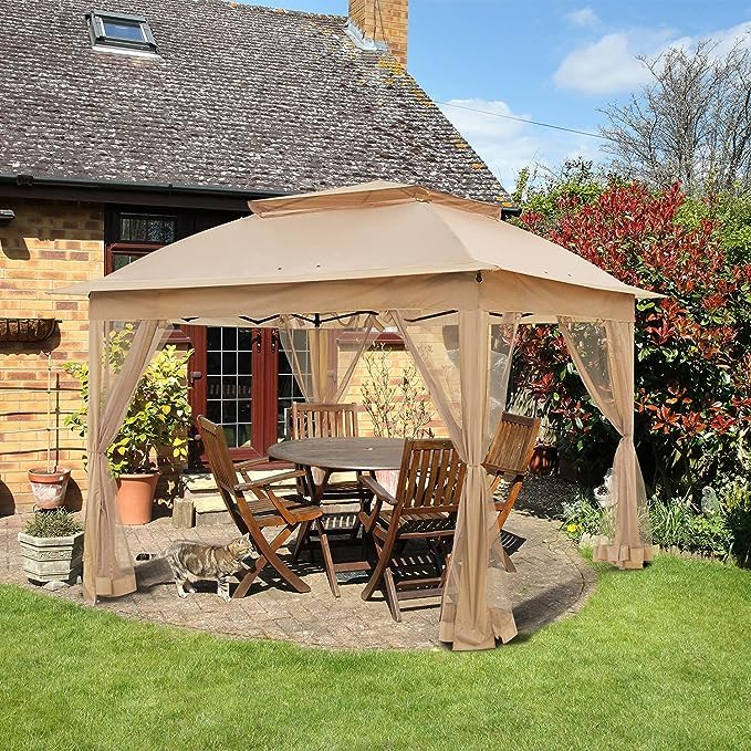 Sushila Outdoor Garden Gazebo Tent (11 x 11 Feet, Waterproof, Khaki) Shed, Canopy Tent,Instant Pop Up Tent.