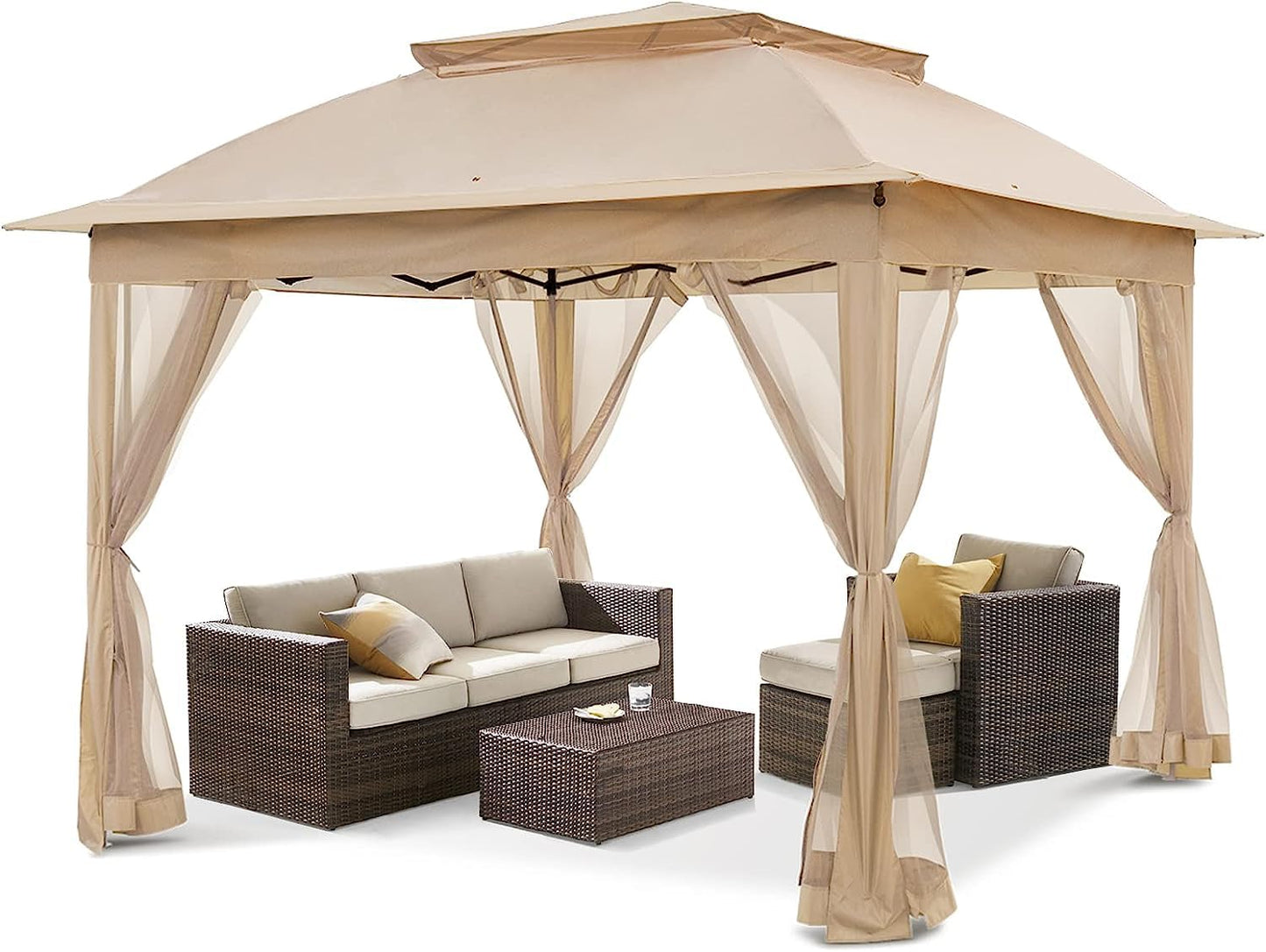 Sushila Outdoor Garden Gazebo Tent (11 x 11 Feet, Waterproof, Khaki) Shed, Canopy Tent,Instant Pop Up Tent.