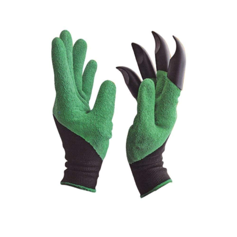 FreshDcart Gloves for Gardening Work – Heavy Duty Washable Gardening Gloves for Home Garden Use with ABS Claws on Right Hand Fingertips for Digging (Free Size, Green, Pack of 1)