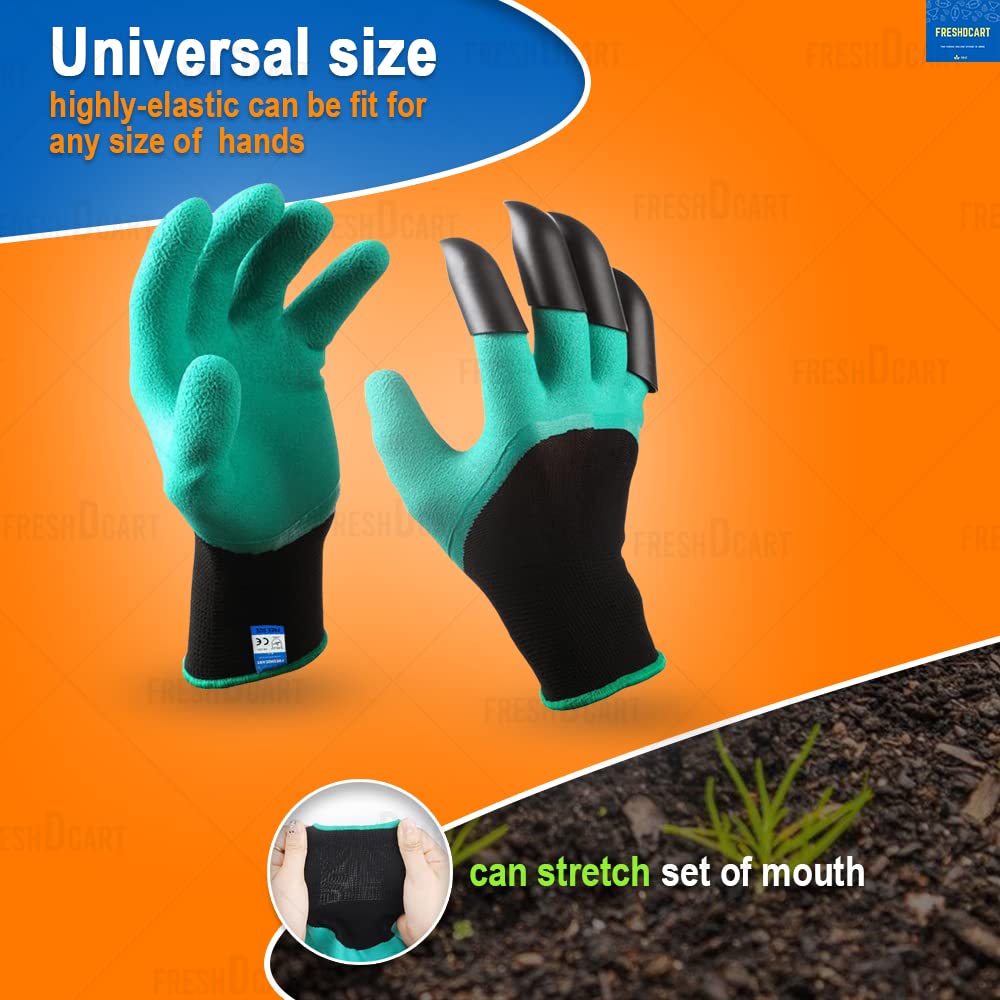 FreshDcart Gloves for Gardening Work – Heavy Duty Washable Gardening Gloves for Home Garden Use with ABS Claws on Right Hand Fingertips for Digging (Free Size, Green, Pack of 1)