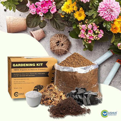 5kg Gardening Combo for Pot Plants and Seed Germination, Soil Less 4 in 1 Potting Mixture-Cocopeat, Vermiculite, Neem Khad, Organic Fertilizer for Plants, Pot Mix for Home Gardening